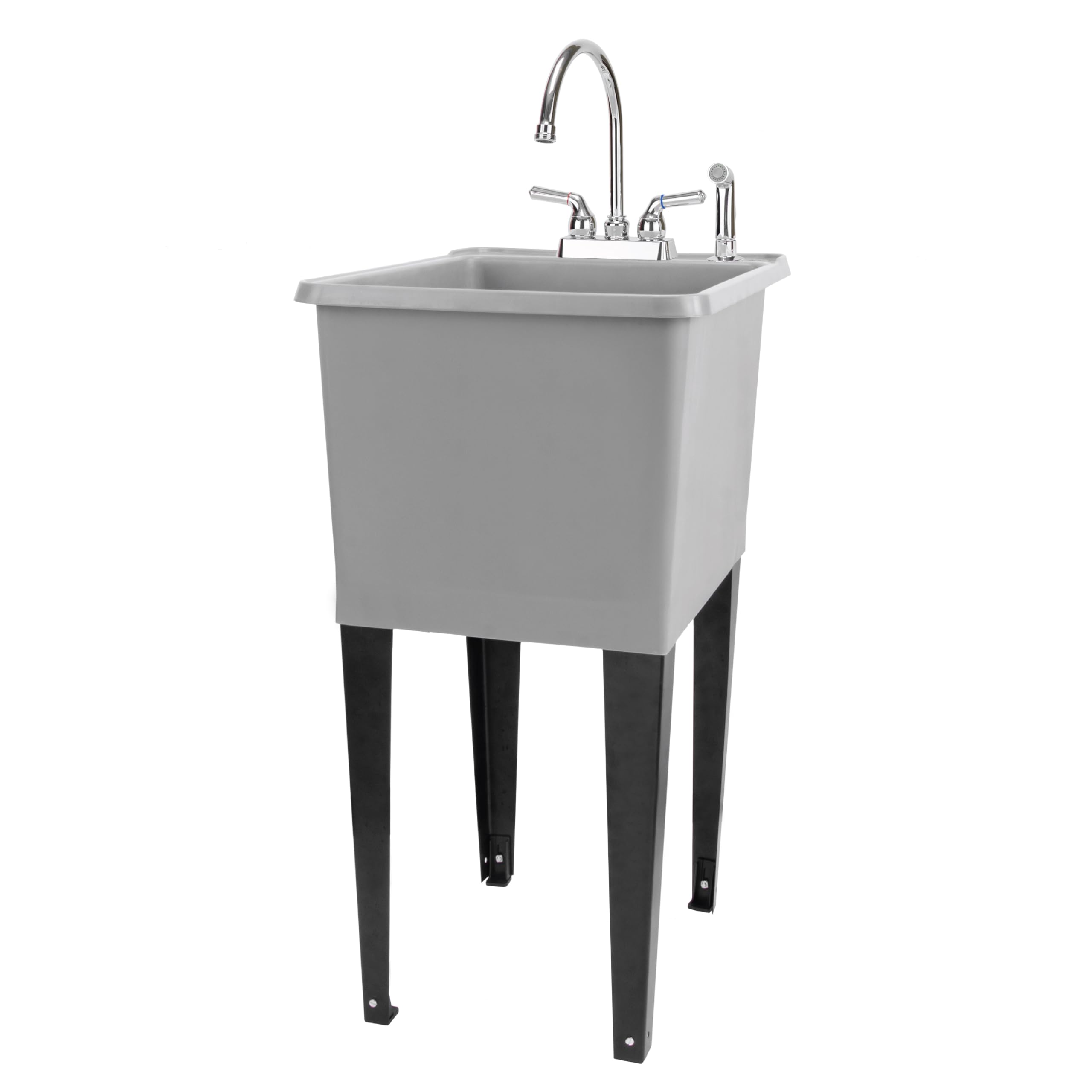 Grey Space Saver Utility Sink by JS Jackson Supplies, Freestanding Tehila Space Saving Laundry Tub, Chrome Gooseneck Faucet with Side Sprayer-image-32