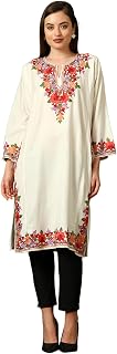 CRAFTBAZAR Kashmiri Embroidered White Cashmillon Phiren with Multi Embroidery Price In India