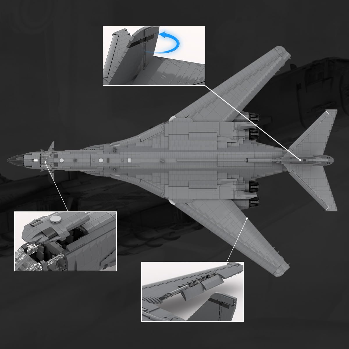 B-1 Lancer Bomber klocki konstrukcyjne, model wojskowego samolotu bojowego 1:35 ze stojakiem i bronią, techniczne klocki konstrukcyjne samolotu, model sił powietrznych dla dorosłych i kolekcjonerów