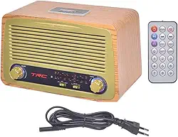 Caixa de Som Portátil Retro, TRC, 212, Pequeno, Dourado/Madeira