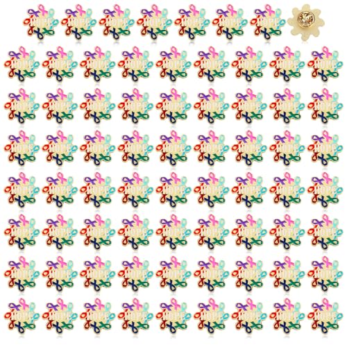 Riceshoot 70 Pcs Breast Cancer Awareness Lapel Pin Bulk All Cancer Pink Ribbon Hope Button Brooch Gift for Women Cloth Backpack Hat