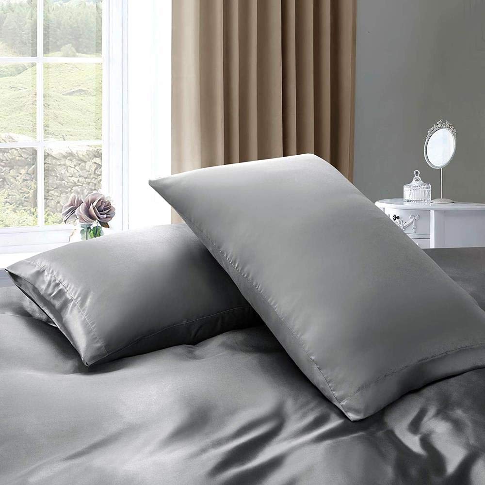 Set di biancheria da letto per letto matrimoniale king size con 2 federe per cuscini, colore: grigio