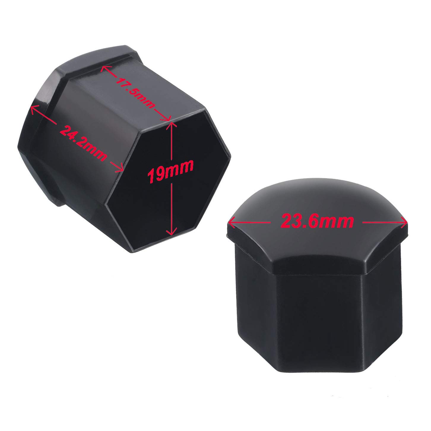 BOXOB Radmutternabdeckungen 20 Stück - 19mm Sechskantabdeckungen Schwarz Mit Demontagewerkzeug