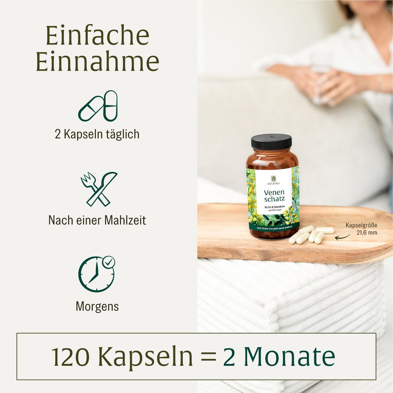 NATURTREU® Rutin Steinklee Komplex 120 Kapseln - 500mg Rutin hochdosiert & 394mg Steinklee - Pflanzliche Alternative zu Venenkapseln Venentabletten - Vegan