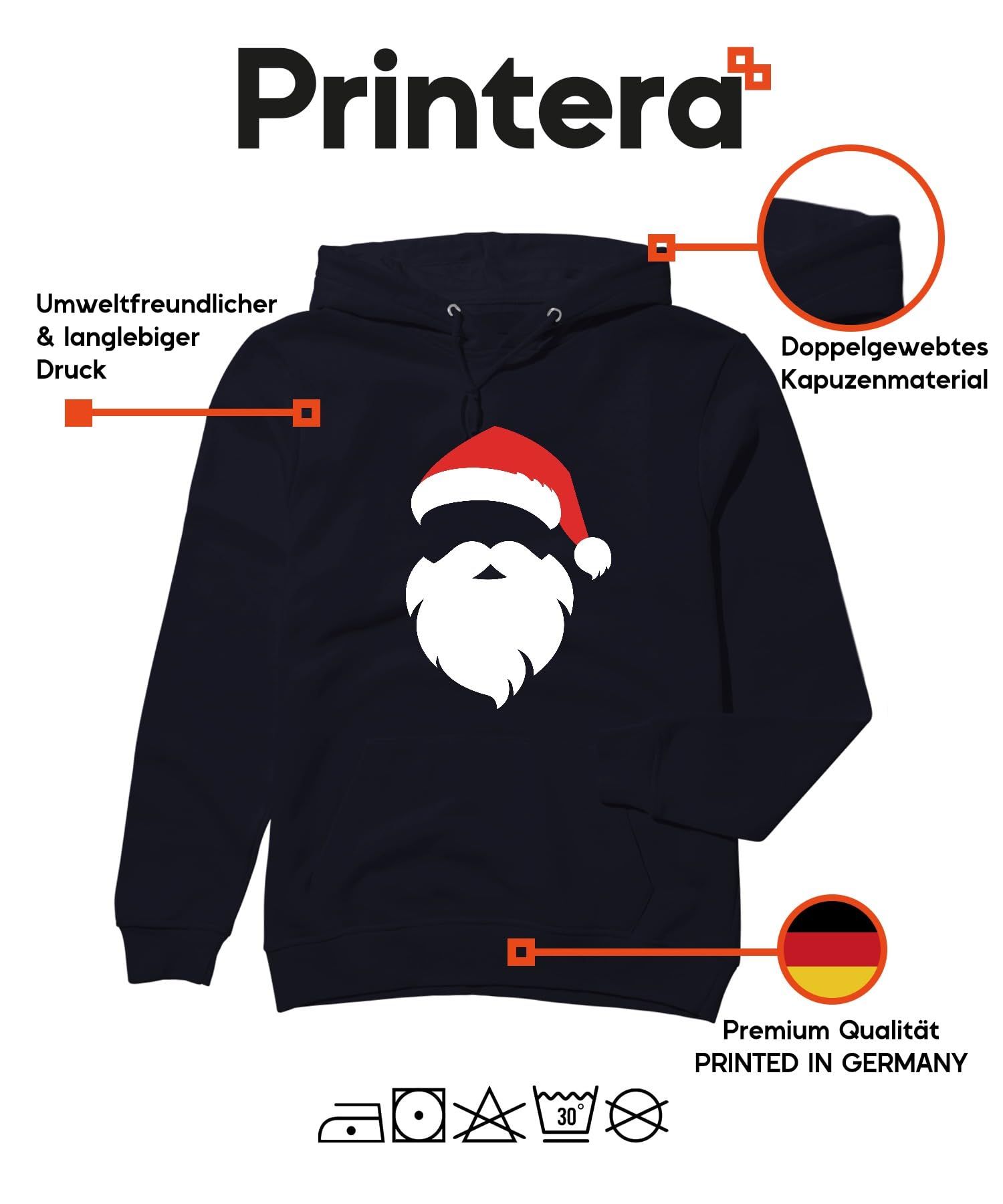 Santa Święty Mikołaj strój bożonarodzeniowy – Boże Narodzenie, unisex, bluza z kapturem, granatowa, XL