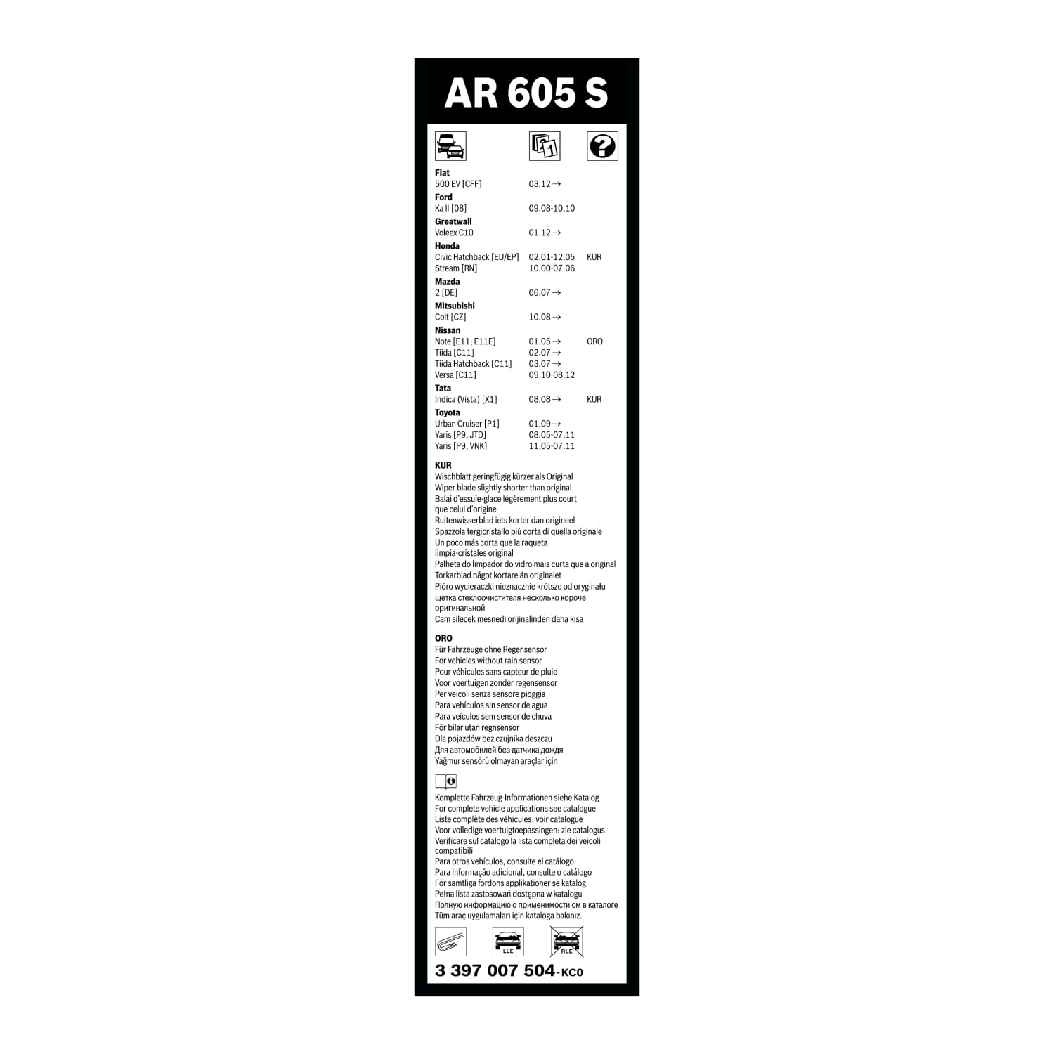 Tergicristalli Bosch Aerotwin AR605S, Lunghezza 600mm/340mm, 1 set per parabrezza anteriore