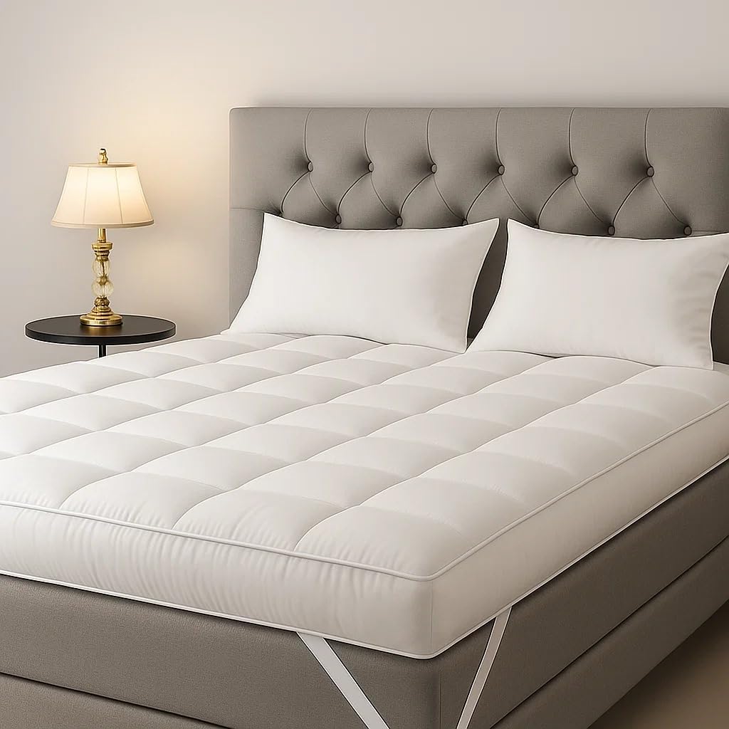 Premium Hotel Quality Quilted Mattress Topper Double Bed – 10cm Extra Deep (1100GSM) Mic...