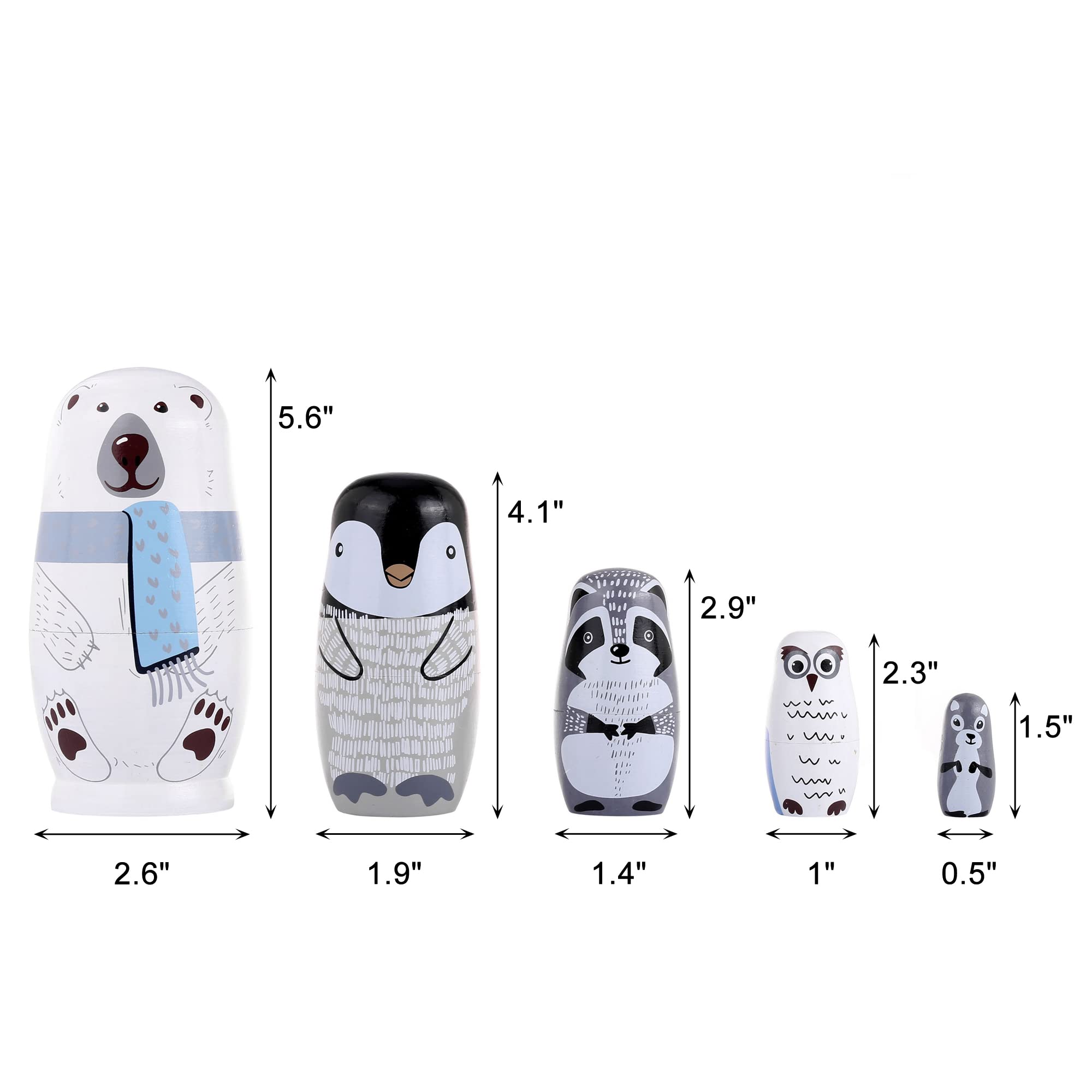 Muñecas Rusas Matryoshka De Madera – Set De 5 Osos Polares, Pingüinos Y Búhos, Juguete Educativo Y Decoración Para Navidad Y Cumpleaños