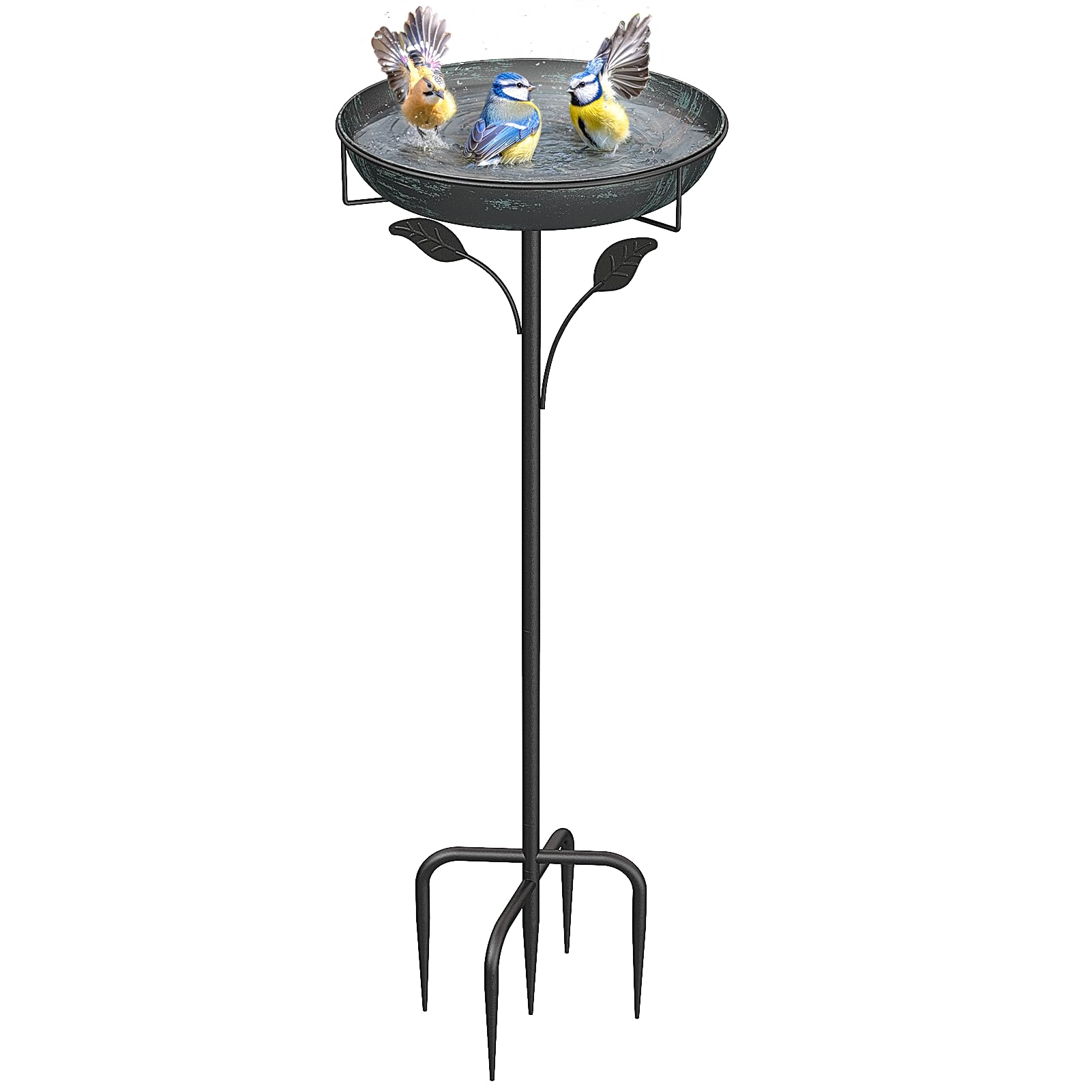 WELDUN Bird Bath for Outdoor Garden, Φ30CM Metal Freestanding Birdbaths Bowl & Support, Metal Bird Basin, Vintage Water Bowl for Wild Birds, Patio Yard Lawn Decor, Green