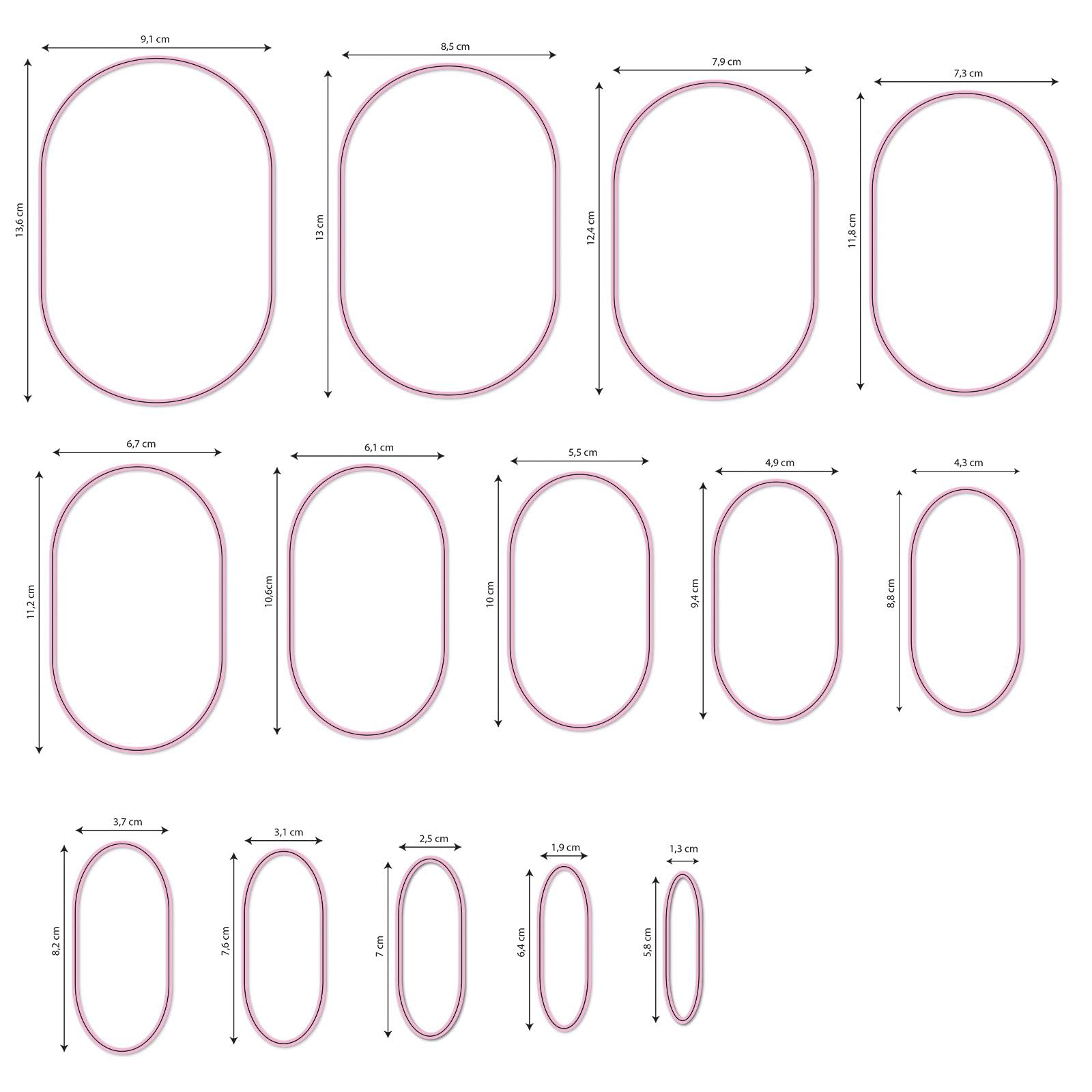 Vaessen Creative Nellie's Choice – Matrice De Découpe Multi Frame Ovale 14 Pièces – 1,3 X 6 à 9 X 13,5 Cm – Idéal Scrapbooking & Cartes