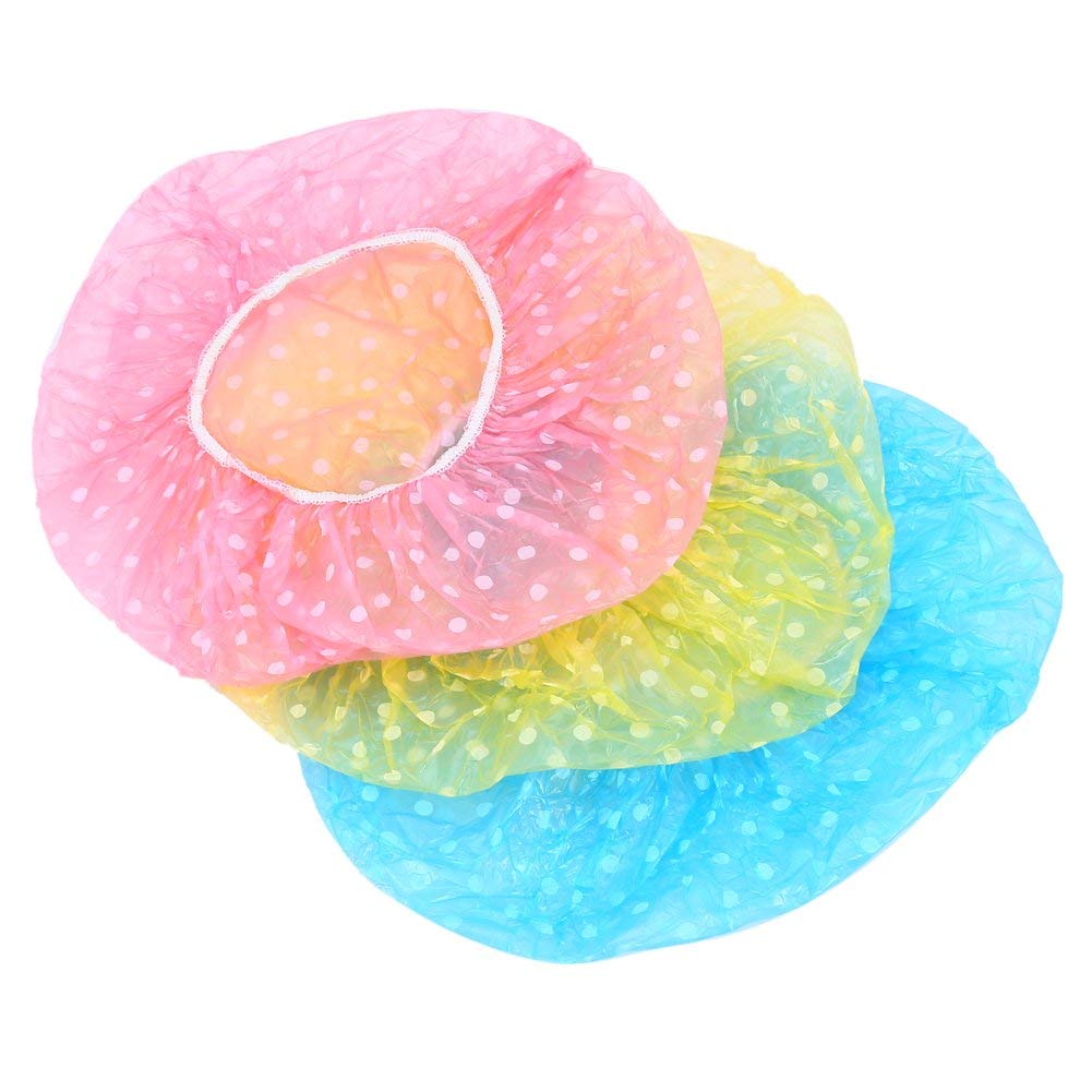 3pcs Bath Shower Cap, Waterproof Plastic Cap, Elastic Reusable Bathing Hair Cap, Beauty Salon Spa Shower Cap