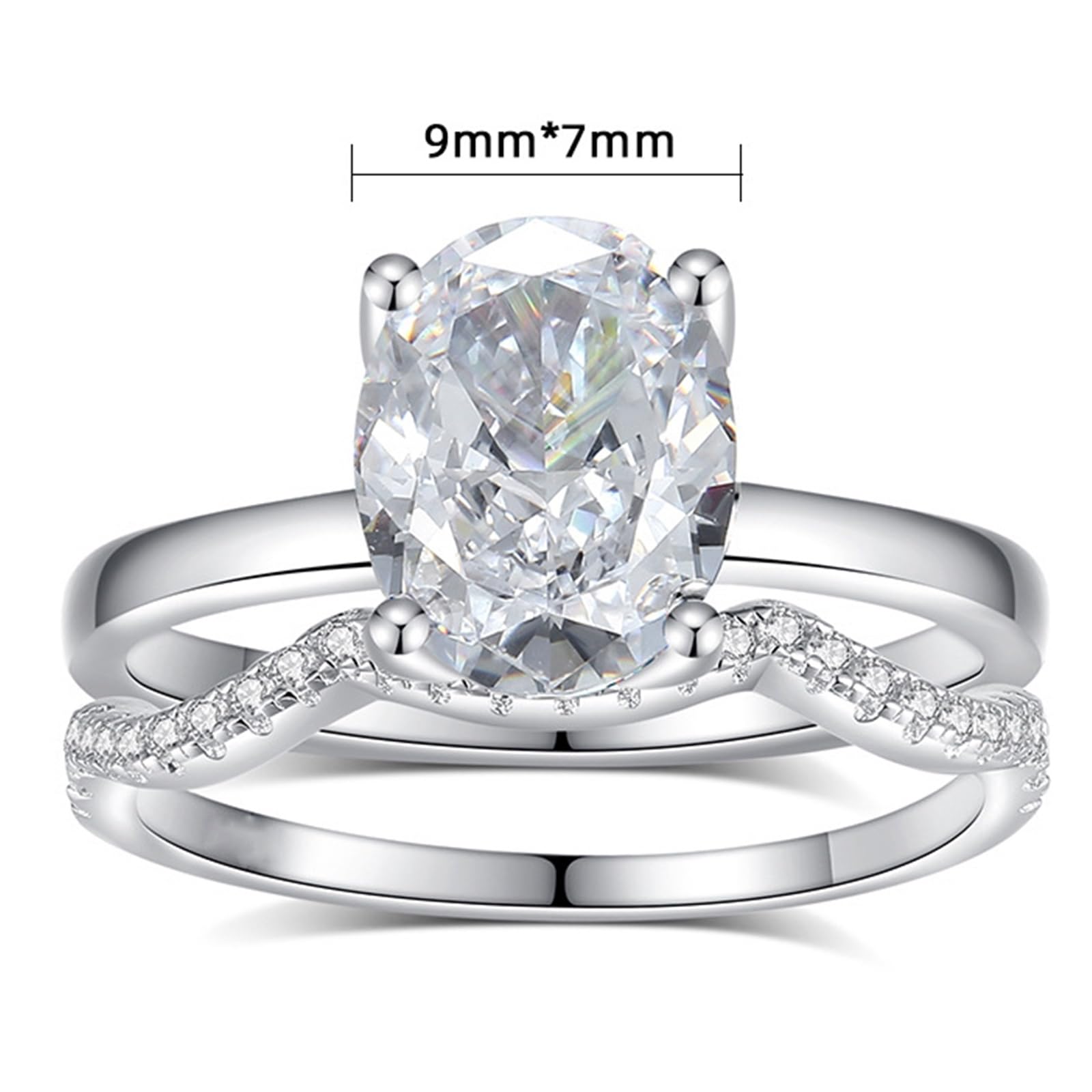 Set di anelli di fidanzamento in oro bianco 18 carati, personalizzabili, eleganti e ondulati da 2,5 carati, ovali con moissanite StackerRing da donna