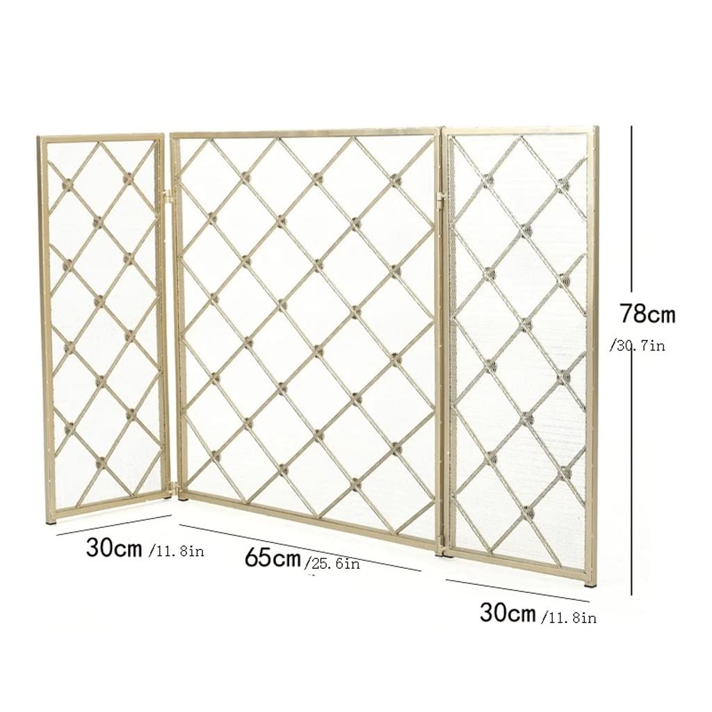 Kaminabdeckung Kamin-Klappschirm Funkenschutz Schmiedeeisen 3-Platten Kaminschirm Innenzaun Heimkamin-Zubehör Kaminschirme Dekorativ (Schwarz)