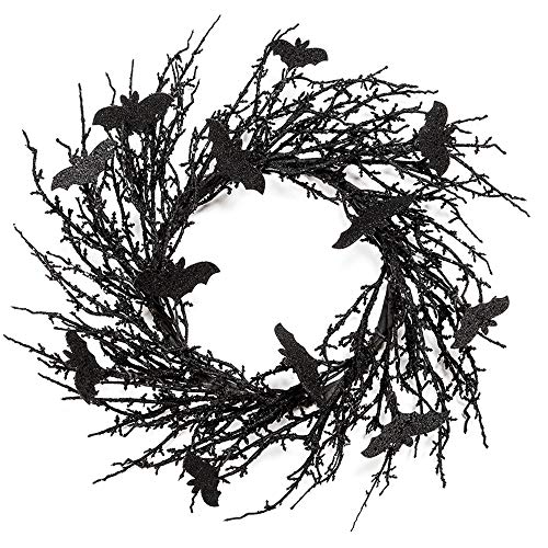 18 Inch Black Bat Wreath with Glitter Bats - Halloween Decorations