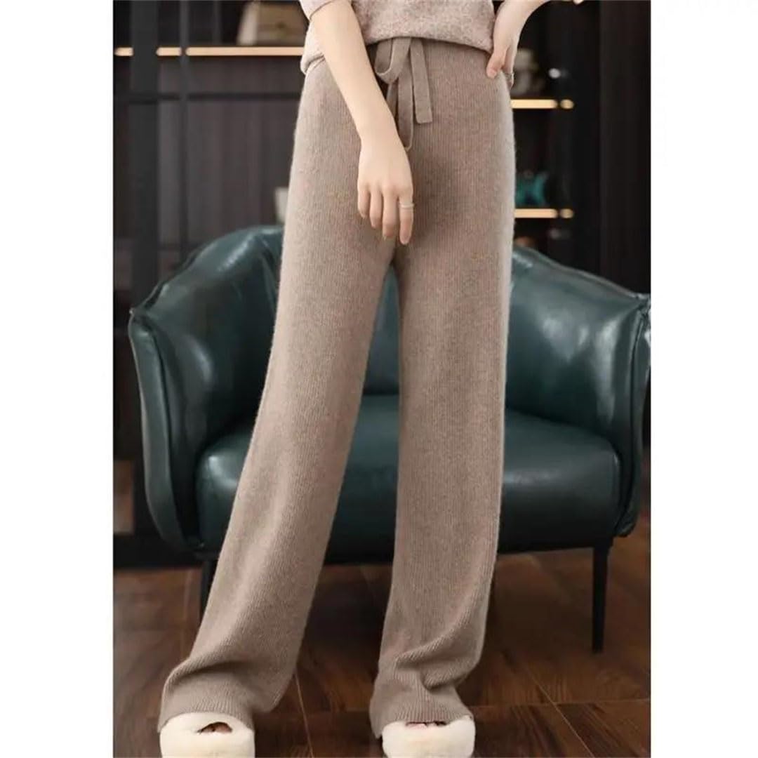 Pantaloni larghi da donna, a vita alta, in lana, a gamba larga, per ciclomotore a gamba dritta