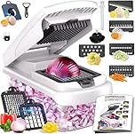 Chkout Vegetable Chopper with Container, 13-in-1 Mandoline Slicer Dicer & Spiralizer, Onion Veggie Chopper, Potato Fry Cutter, Manual Food Chopper, Kitchen Tools Gadgets