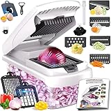 Chkout Vegetable Chopper with Container, 13-in-1 Mandoline Slicer Dicer & Spiralizer, Onion Veggie Chopper, Potato Fry Cutter, Manual Food Chopper, Kitchen Tools Gadgets