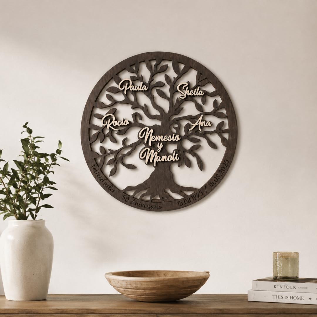 Amaisso® Arbol de la Vida Personalizado para Decoracion del Hogar - Regalos para Bodas de Oro - Adornos Pared Salon - Árbol Genealógico Familiar para Aniversario, Cumpleaños, Abuelos - Regalo Original