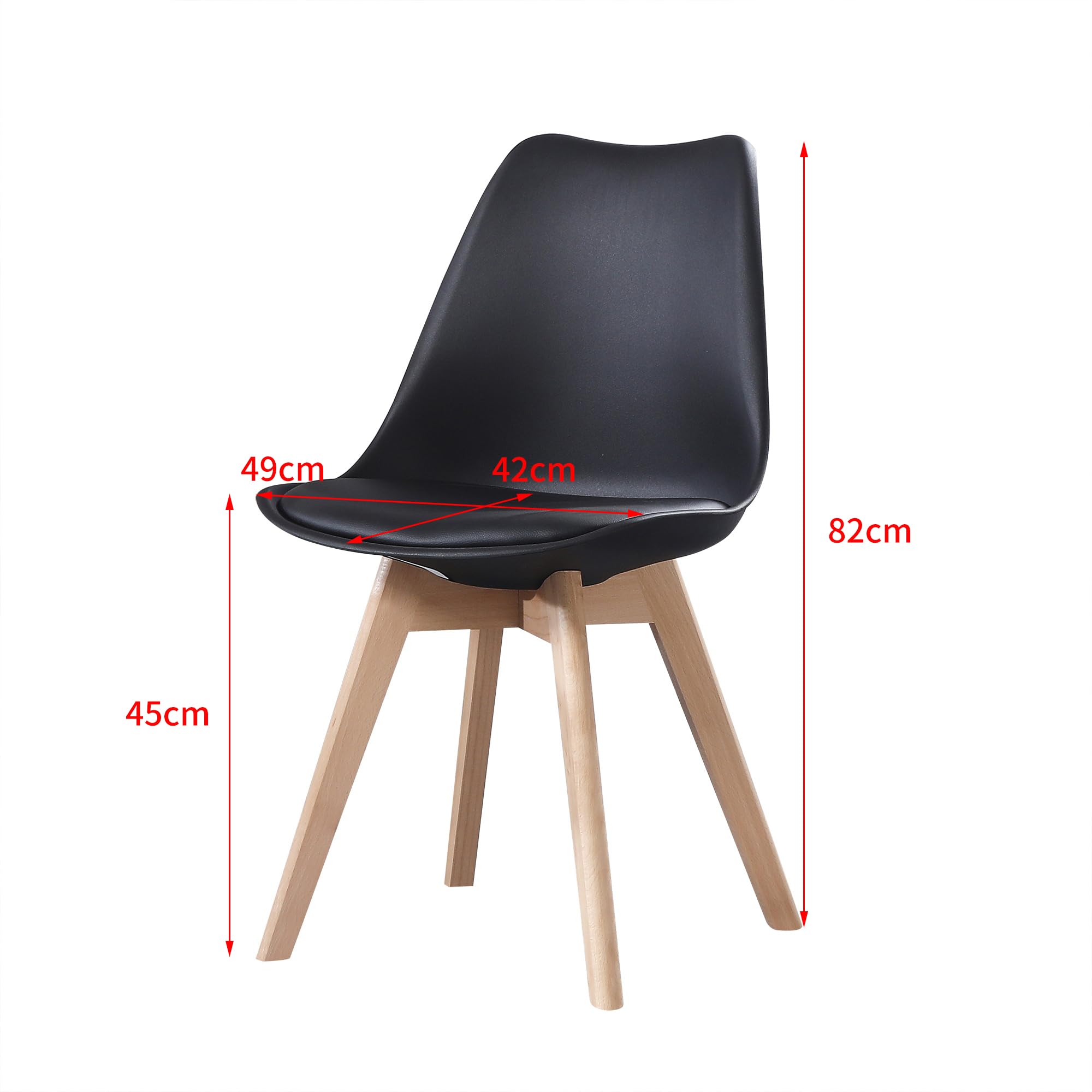 Chaises Scandinaves Lot de 6, Chaises Salle à Manger, Noires, Pieds Bois de Hêtre Massif