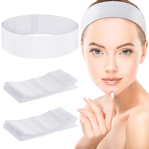 WILLBOND 90 diademas desechables para mujeres, diademas faciales de spa, bandas elásticas no tejidas para el cuidado de la piel con cierre suave y