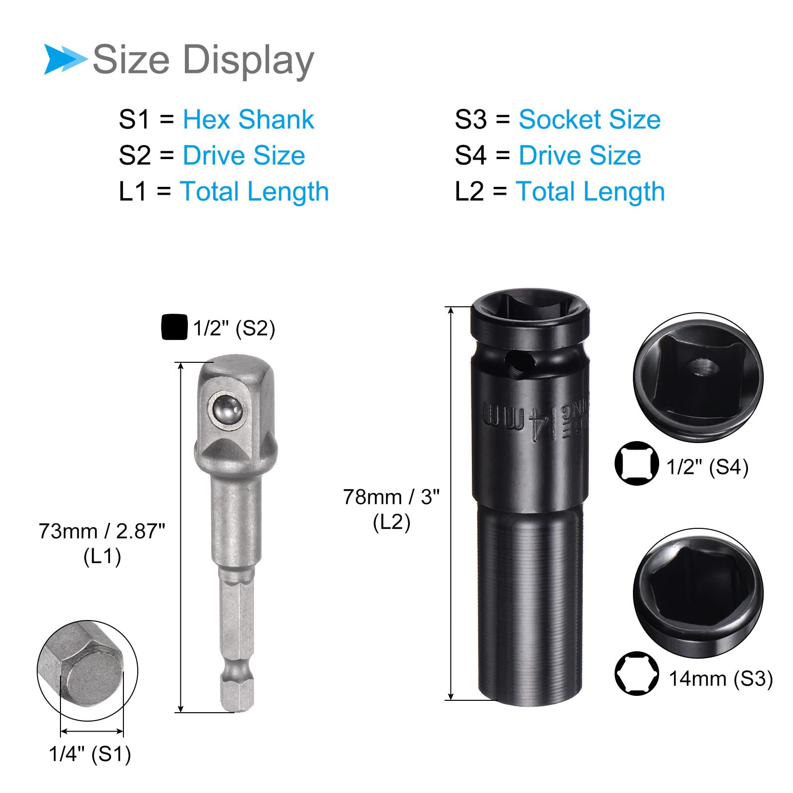 CoCud Deep Socket Set, 14mm Socket 3" Length 1/2" Drive - Image 2