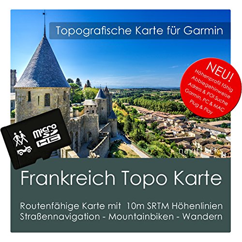 Frankreich Garmin Karte Topo 8GB microSD. Topografische GPS Freizeitkarte für Fahrrad Wandern Touren Trekking Geocaching & Outdoor. Navigationsgeräte,