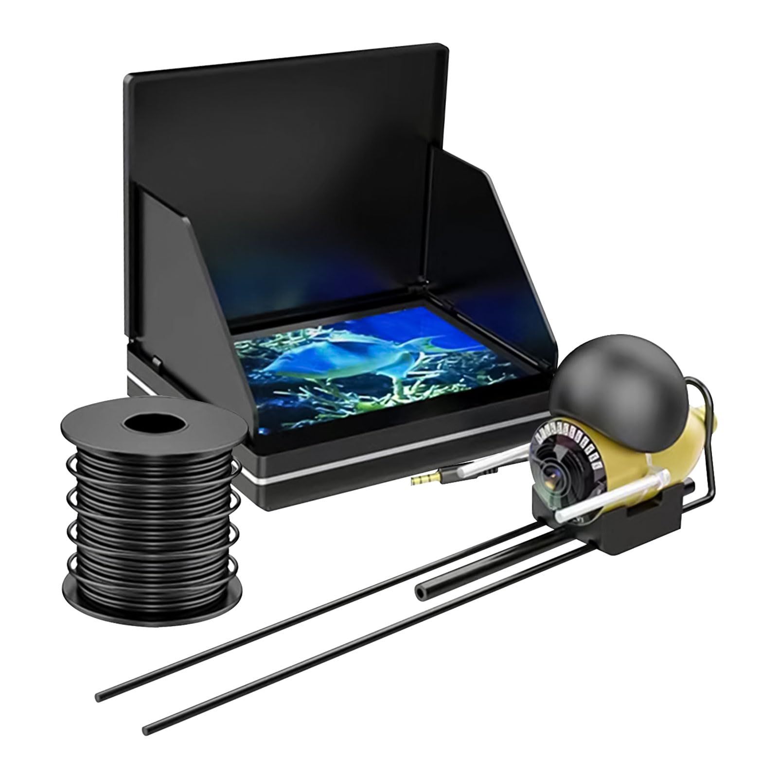 Cámara de pesca subacuática, monitor LCD de 5 pulgadas, buscador de peces HD, cámara subacuática impermeable, kit de cámara subacuática de visión nocturna con cable de 30 m para lago de hielo, barco,