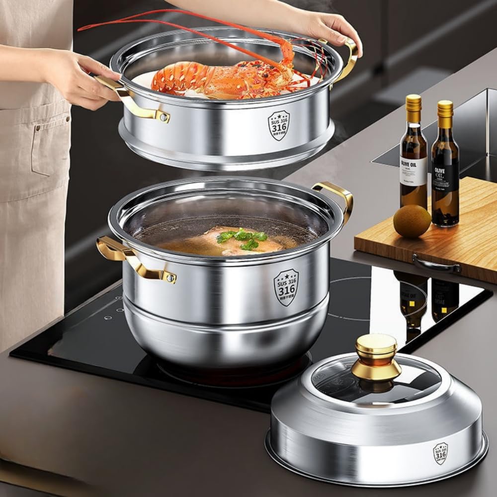 Amazon | 蒸し鍋 業務用 大きな蒸し器 深型 煮物 蒸し器 蒸し料理 3層