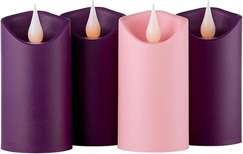 Needzo Juego de velas de pilar de mesa sin llama, velas LED sin perfume, accesorios de corona de Navidad, decoración del hogar, paquete de 4