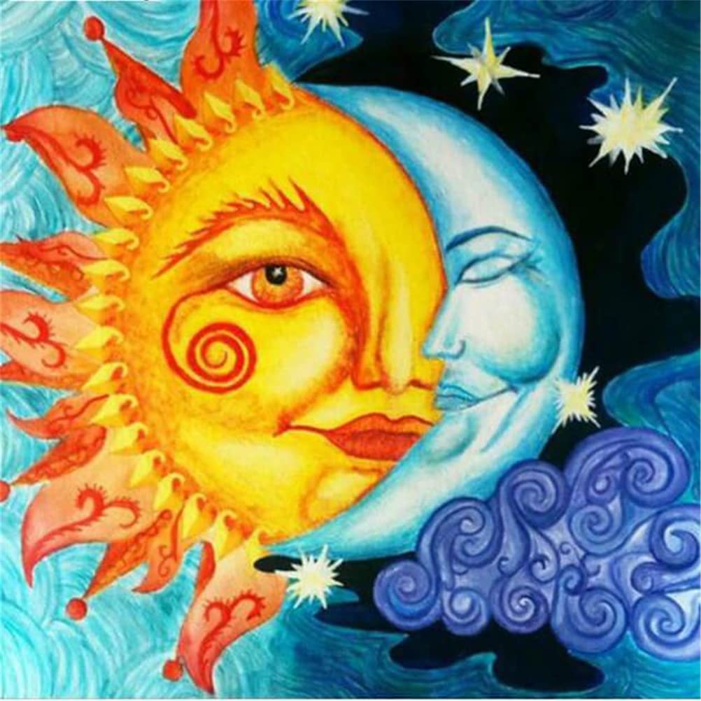 Meecaa Sun And Moon Cross Stitch Kits 11 Count Stamped, Sun Moon Smiley Lover Embroidery Kit With Accessories Pre Printed (36Cmx36cm) (Sun And Moon)