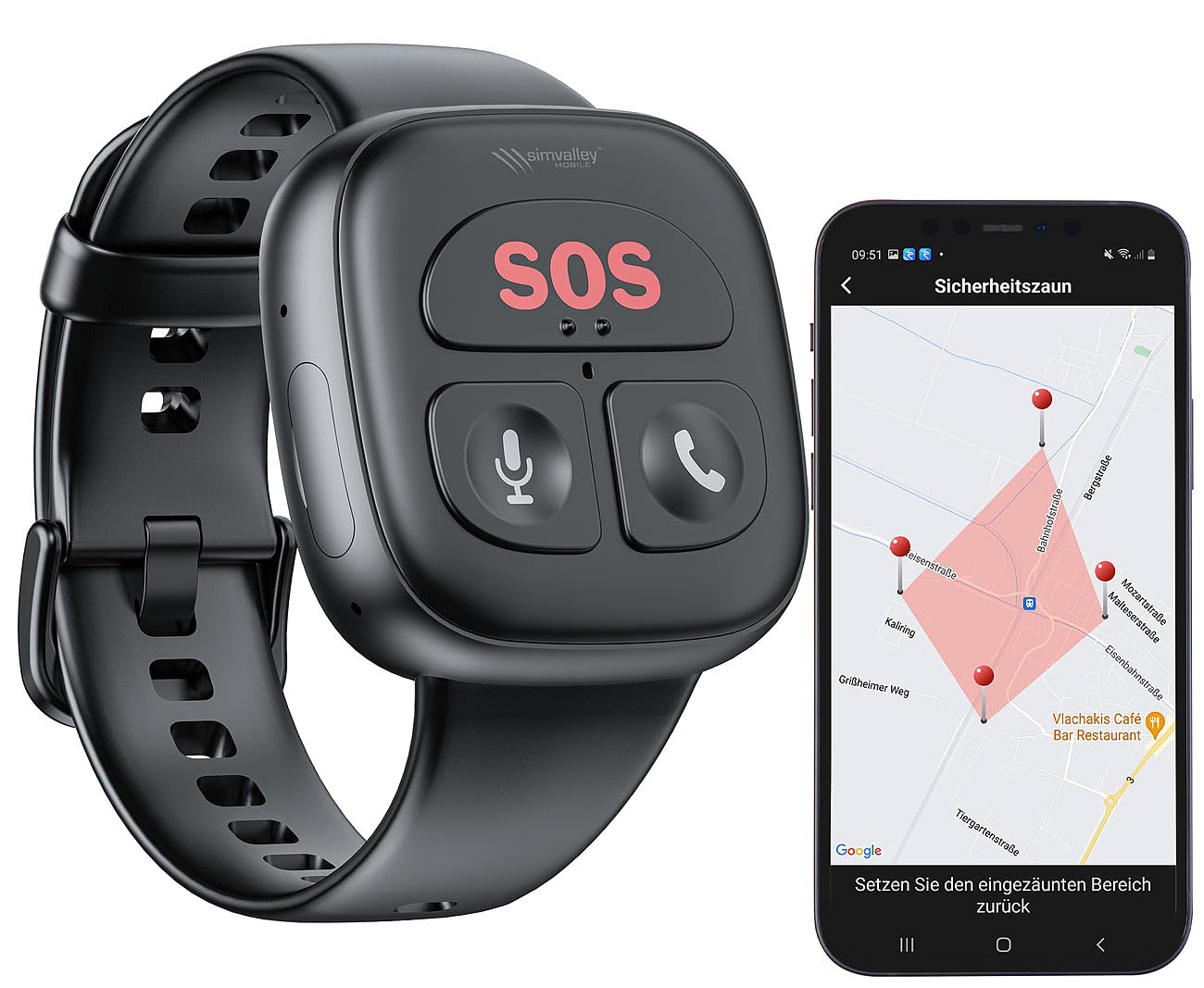 simvalley MOBILE Notruf Armband: 4G-Notfall-Armband mit Freisprechen, GPS, Sturz-Sensor, App, IP67 (Notfallarmband, Notfallarmband Senioren, Handy)