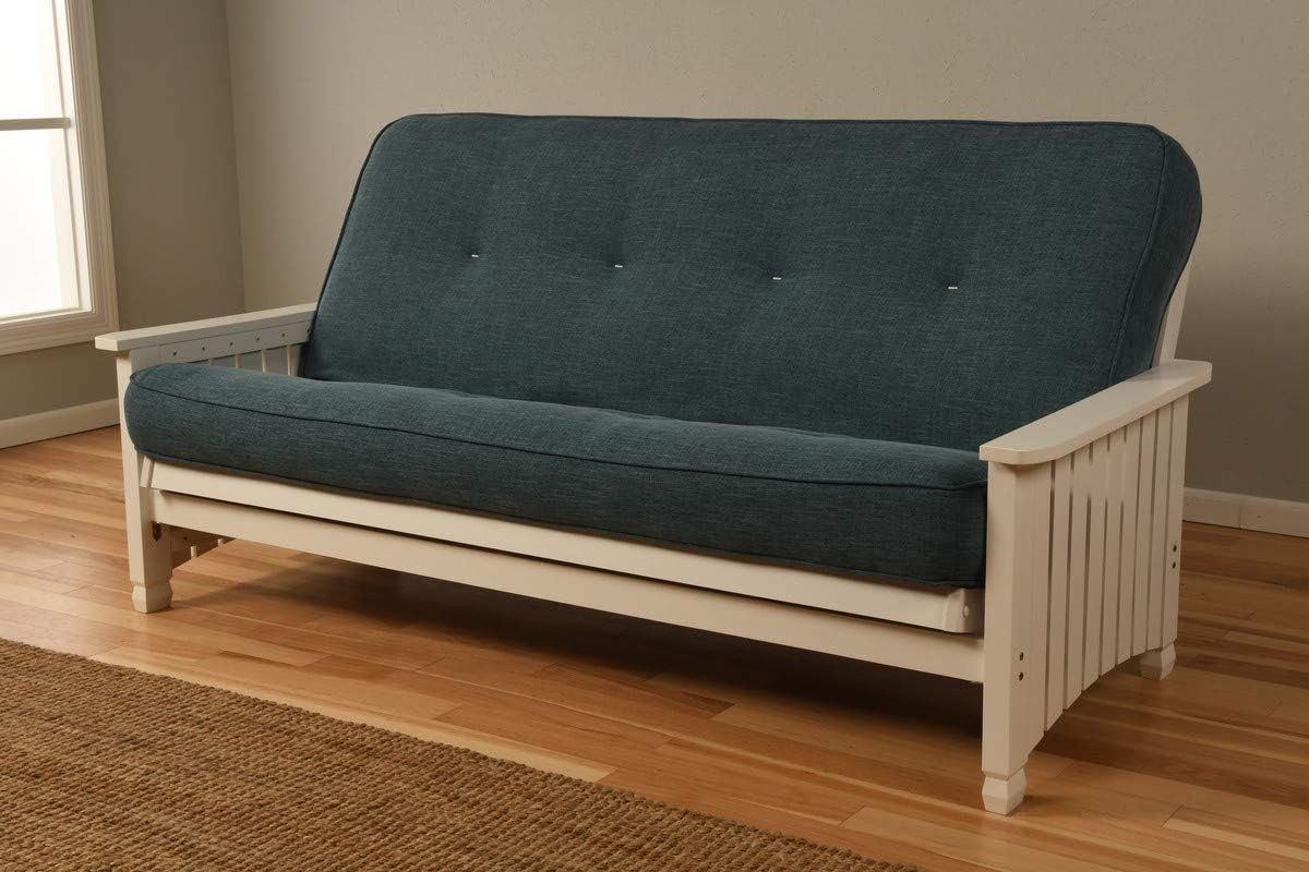 Futon Mattress Only Full Size Sofa Bed Innerspring in Modern Linen Fabric (Linen Blue)