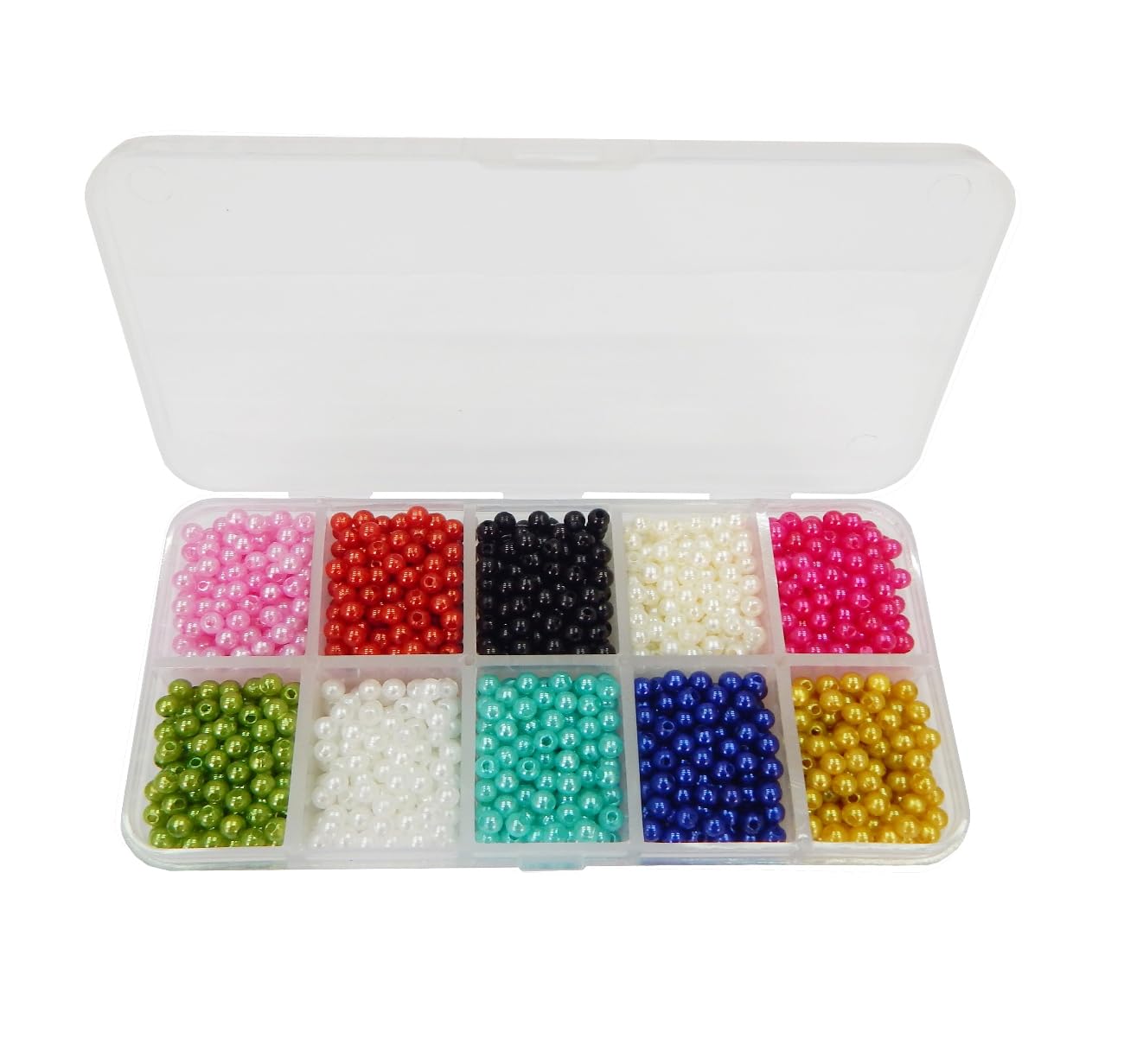 Perlin 500 Stück Kunstperlen-Set – 6 Mm, 10 Farben, Mit Aufbewahrungsbox, Für Schmuck, Hochzeitsdeko, Basteln