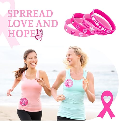 Miniatura 7 de 86 pulseras de concientización sobre el cáncer de mama, juego de decoraciones de concientización sobre el cáncer de mama incluye 50 calcomanías, 12