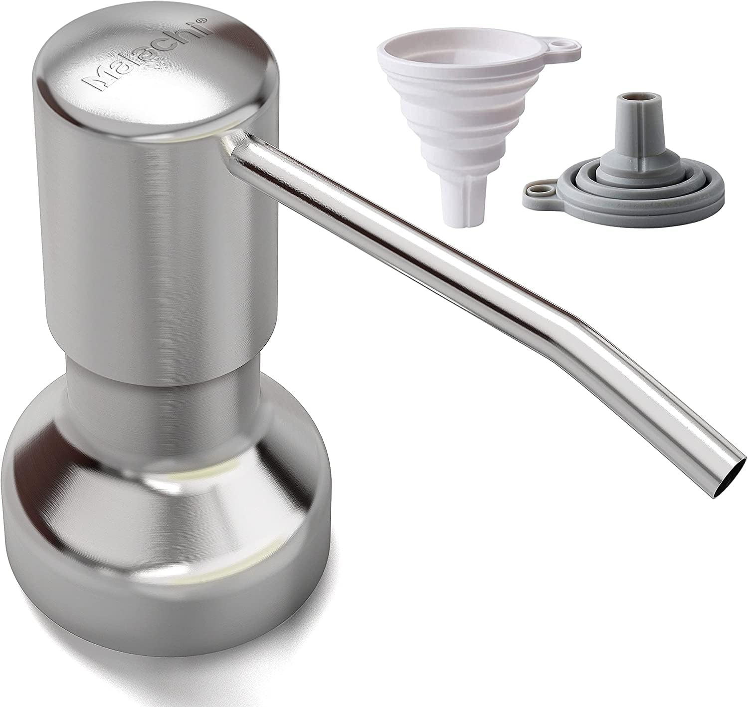 MALACHI Soap Dispenser or Lotion Dispenser for Kitchen Sink,Spot Resist Stainless,Built in Design for Counter Top with 17 Ounce Large PET Soap Bottle (Brushed Nickel-1)
