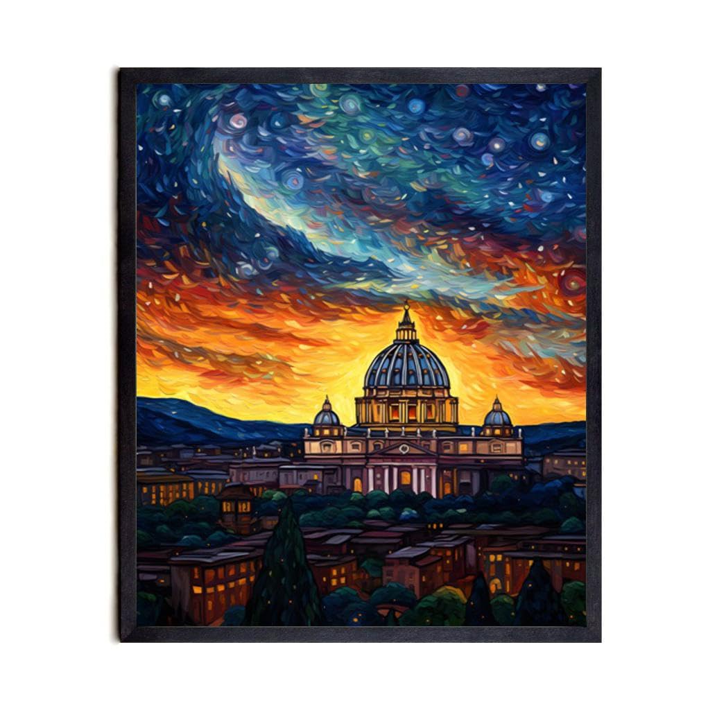 Bestbuddy Pet 8X10 Unframed Starry Night Van Gogh Inspired Sistine Chapel Vatican City Vatican Museums Roman Catholic Historic Site Landmark Oil Painting Art Print Poster Wall Decor AP159