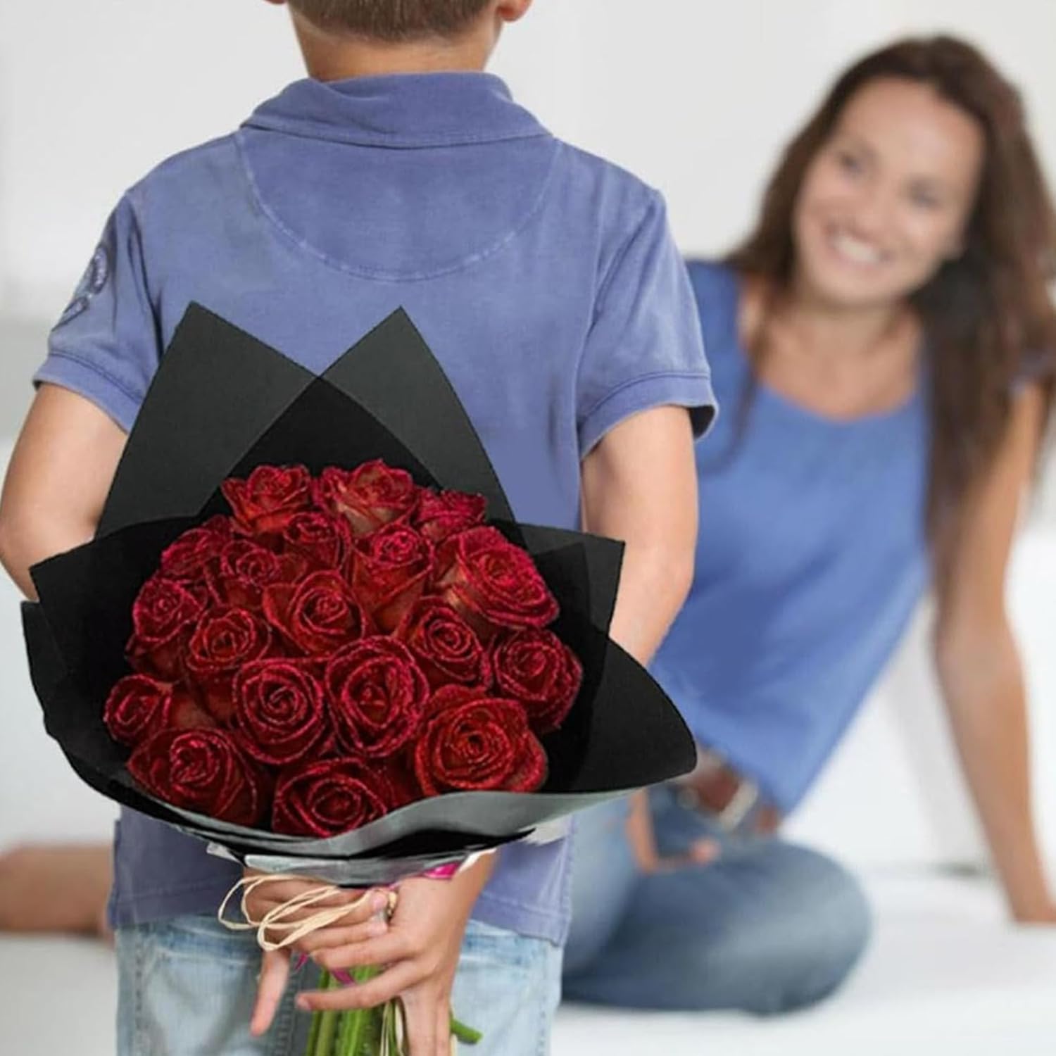 Glitzer-Rosenstrauß - (Selbstmontage), künstlicher Rosenblumenstrauß, ewig, glänzend, künstliche Rosen, Blumenstrauß, Liebesgeschenke für Valentinstag, Jahrestag, Verlobung (Red, 24Pcs)