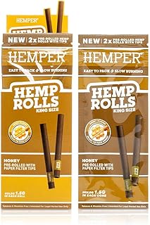Hemper King Size Pre-Rolled Hemp Rolls with Paper Tips - 2PK | 12ct Display | Hand-Rolled, Natural Hemp Paper Rolls in Protective Case for Smooth, Clean Burn and Freshness - (Honey)