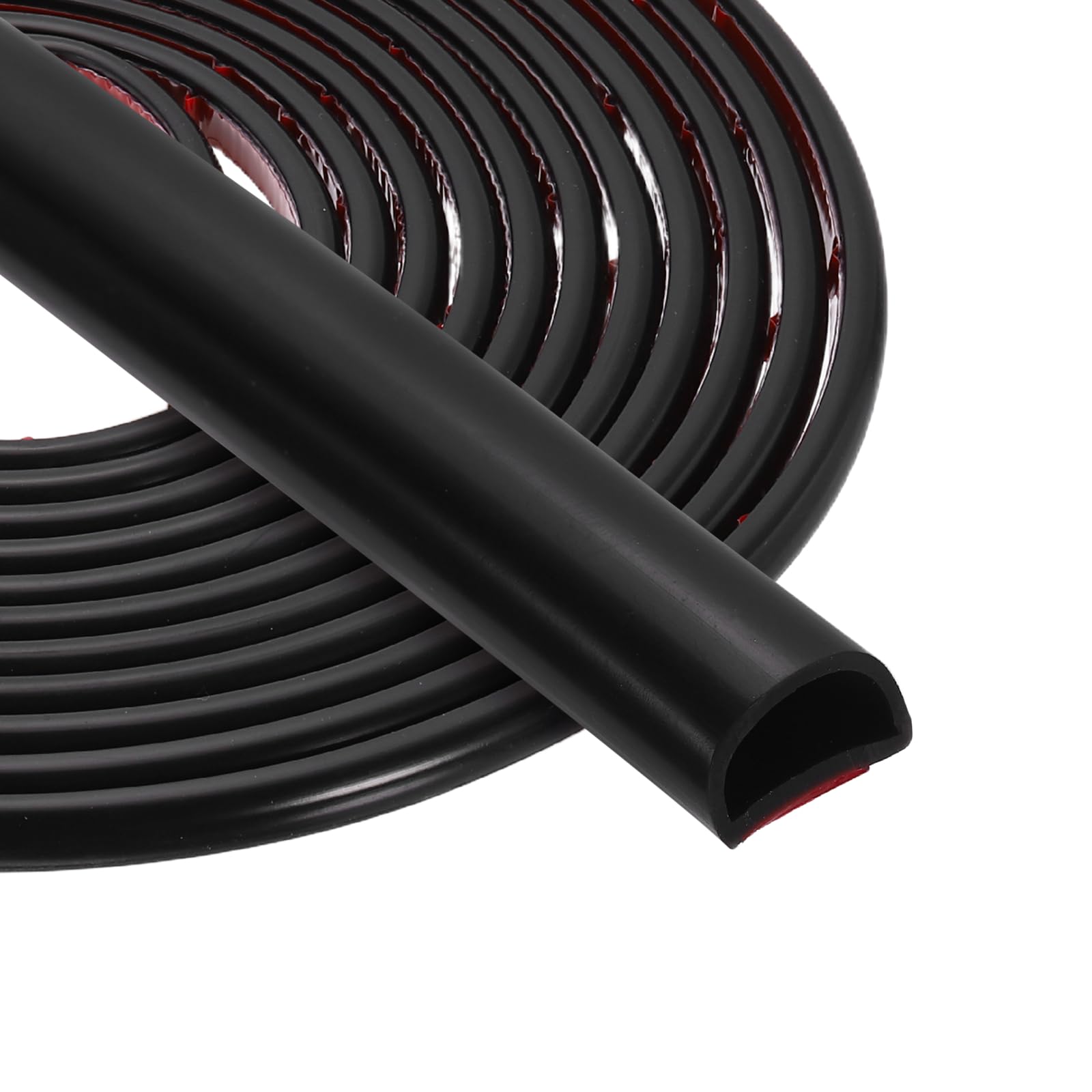 PATIKIL 5 Meters Silicone D Shape Weather Stripping, 2Pcs 9mm W x 6.8mm H Self Adhesive Backing Door Seal for Door Frame Window Insulation RVs Furniture Cabinets, Black