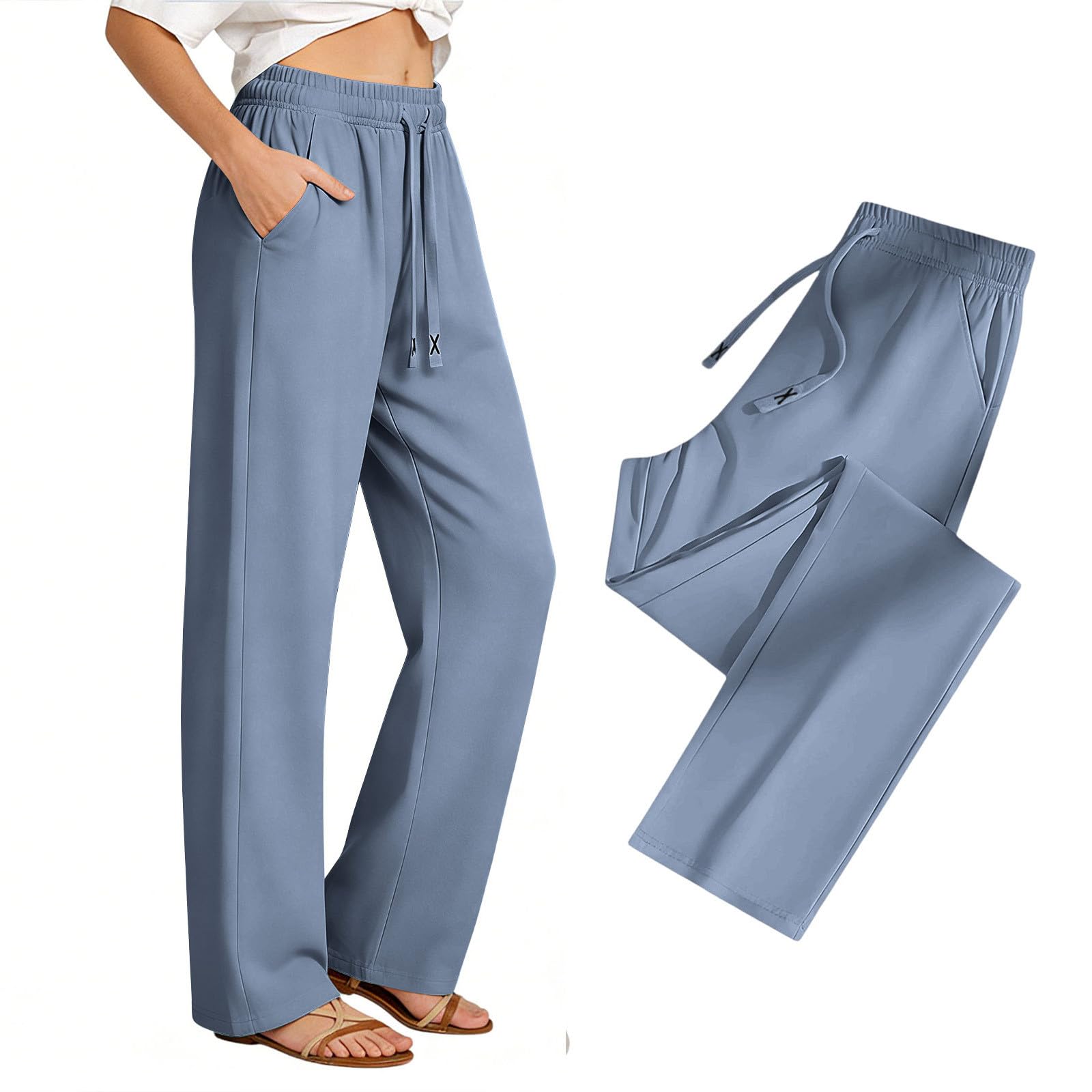 Blue Joggers for Women UK Quick-Dry Straight Leg Long Trousers Pockets