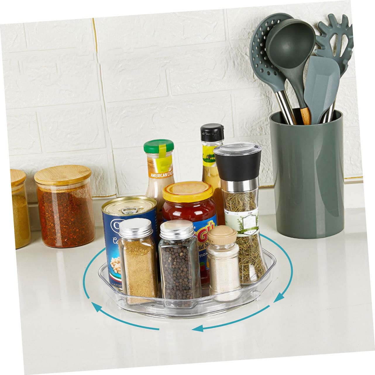 IMIKEYA 2pezzi Vassoi Girevoli Per Spezie Trasparenti Organizer Per Cucina Armadio e Frigorifero Stoccaggio Rotativo Per Condimenti Facile Accesso e Massimizzazione Dello Spazio