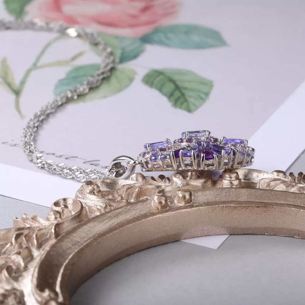 Colgante de Plata de Ley 925 para Mujer, Collar de Cristal Cuadrado de tanzanita Amatista Natural, joyería de Piedras Preciosas