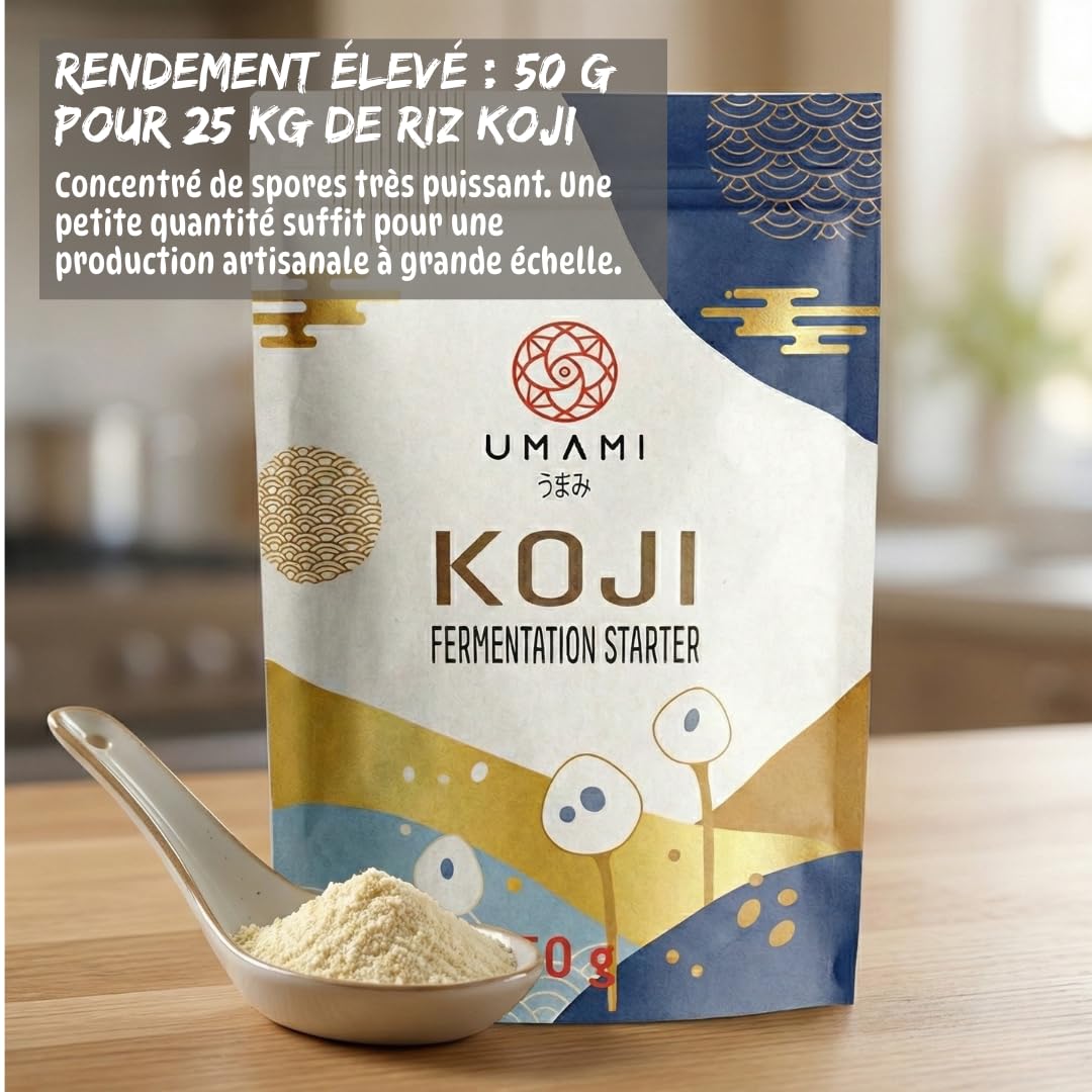 Umami Koji Kin Japonais 50g - Spores Starter pour Fermentation (Aspergillus Oryzae) - Idéal pour Miso, Saké, Amazake et Shio Koji