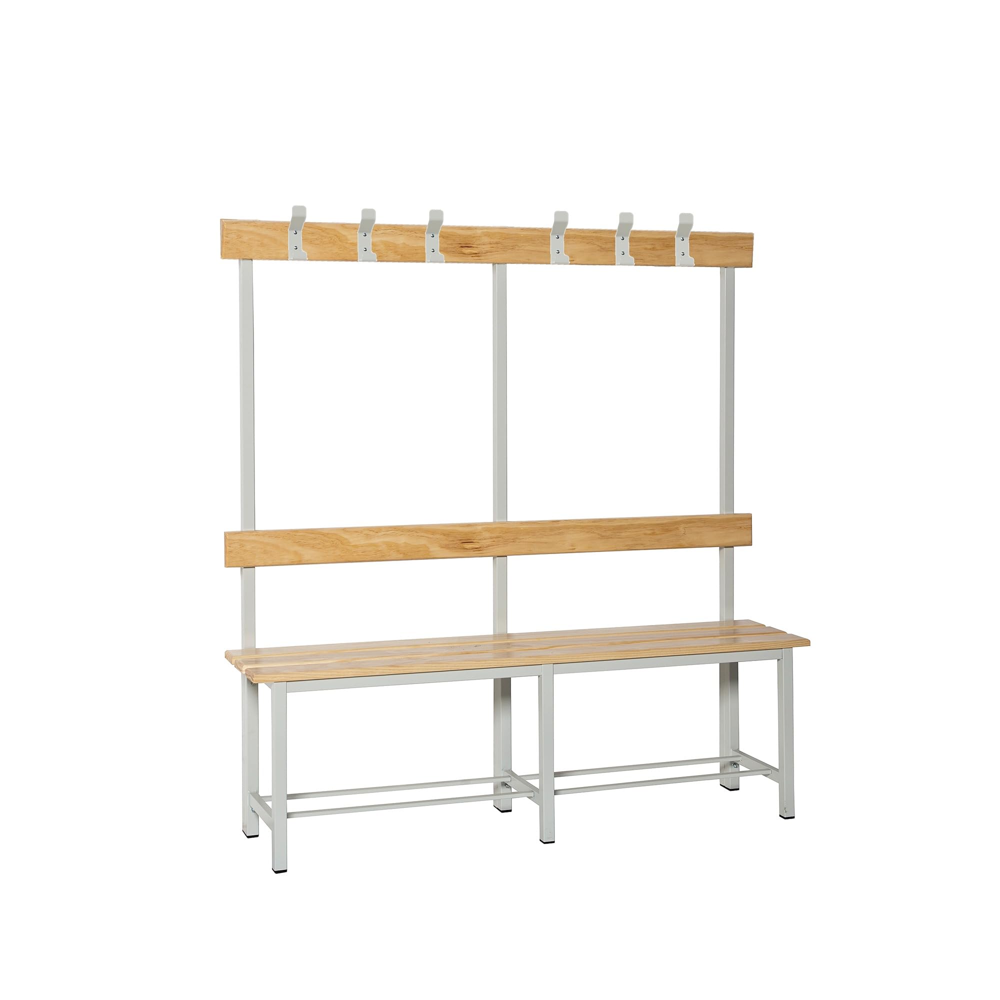 Simon Rack Banco Vestuario Madera Pino Barnizado, 1500x1600x350 mm, Banco con Perchero, Estructura Acero, Desmontado, Simonlocker
