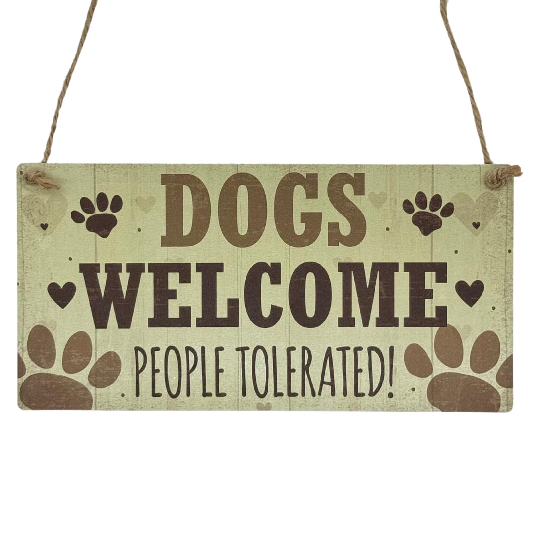 Second Ave Gift Company Brown Second Ave Dogs Welcome People Tolerated Animal Pet Lover Wooden Hanging Rectangle Gift Sign Plaque