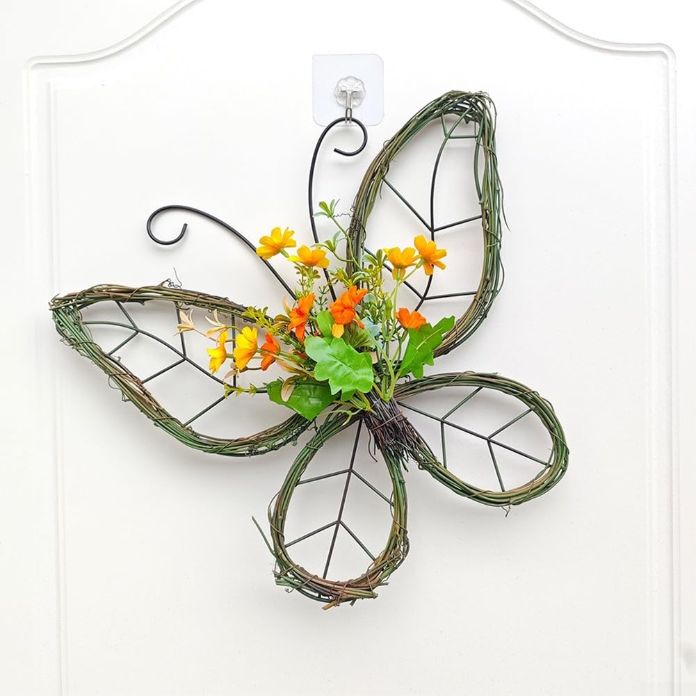Ghirlanda di farfalle artificiali primaverili da appendere alla porta d'ingresso, decorazione per la casa per soggiorno, camera da letto, ufficio, feste, matrimoni, decorazione in rattan di plastica