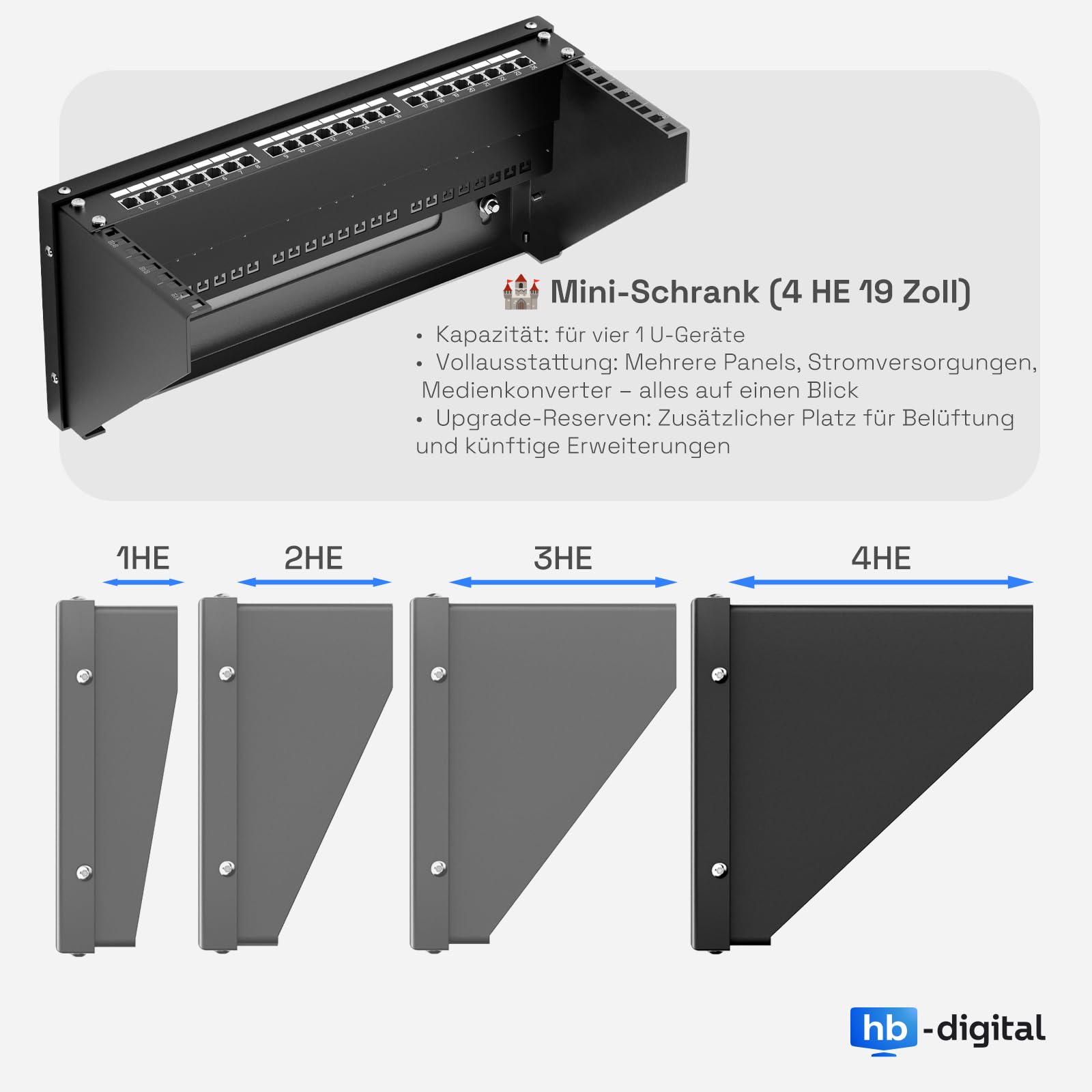 hb-digital Soporte vertical para rack de 19 pulgadas 4U – Montaje en pared y debajo de la mesa 4 U de alta resistencia Soporte para rack de red para conmutador de servidor y panel de conexiones Máxima