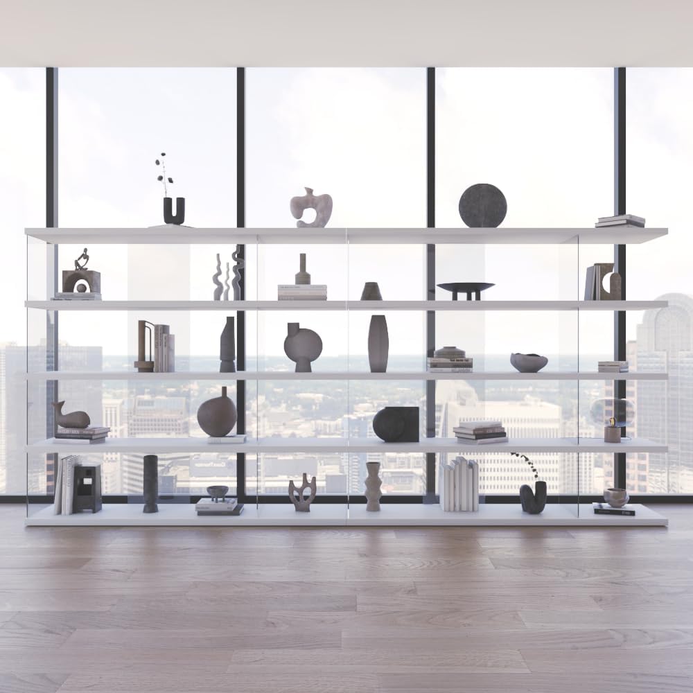Meble Furniture Gravity 2X Modern Freestanding Bookcase — Matte Fronts and Body — Multiple Shelves, 31.5" W x 11.8" D x 63" H — White