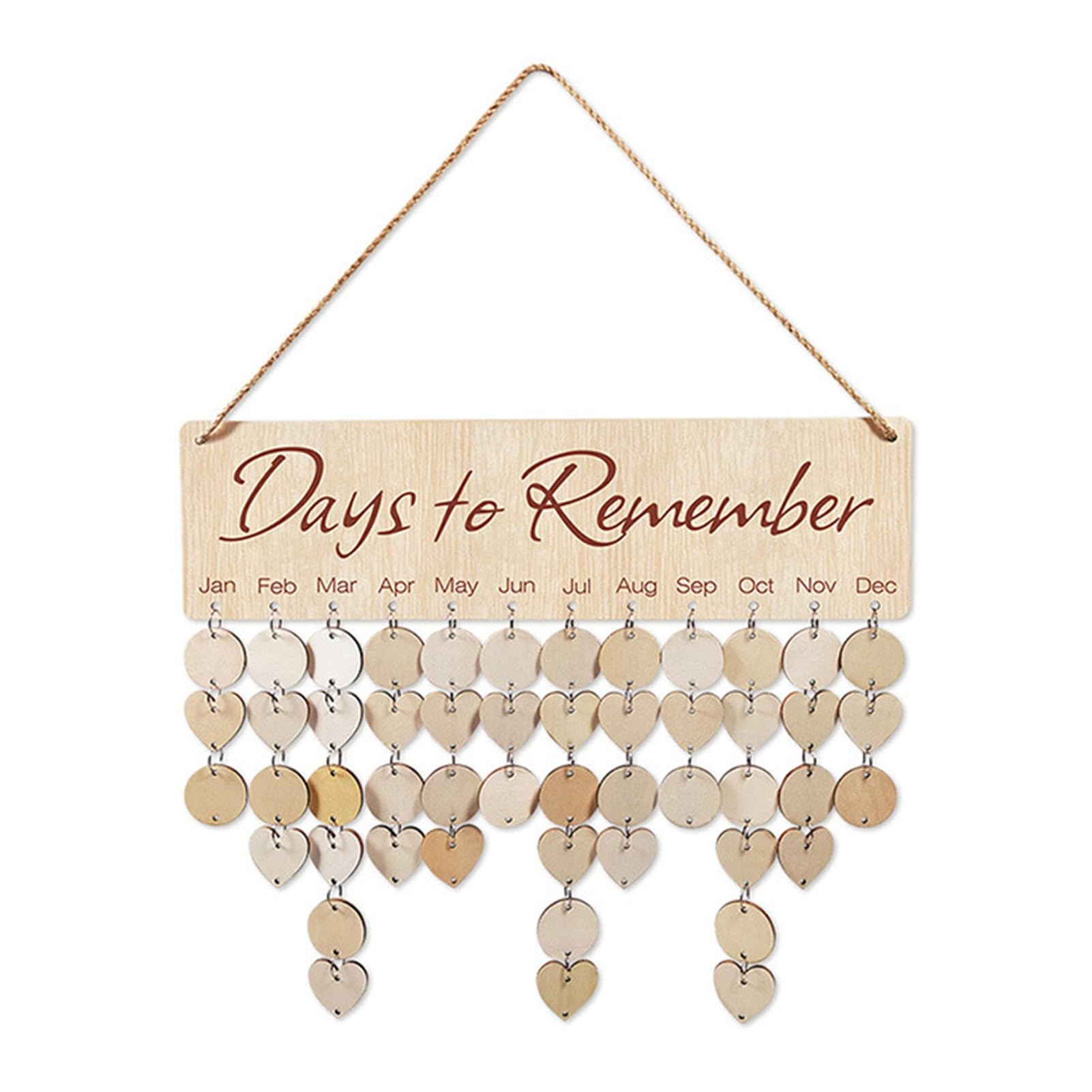 anwhriet Family Birthday Reminder Calendar Board – Wooden Wall Hanging Plaque, Personalised Date Tracker with 50 Heart & Flower Tags, Rustic Home Décor Gift for Mum, Grandma & Friends E