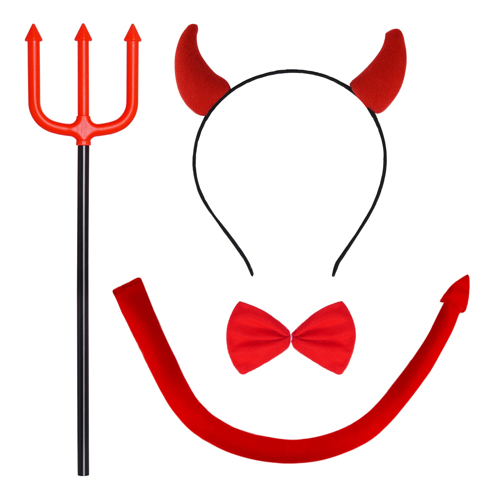 baotongle 4 Devil Horns Costume Set Devil Horns Headband Bow Tie Devil Tail and Trident Devil Costume for Women Carnival Cosplay Masquerade Halloween